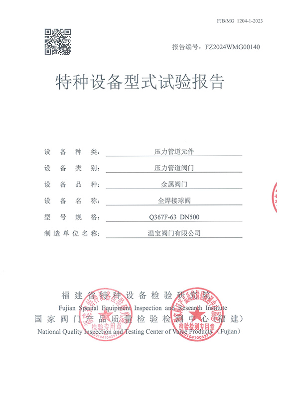 特种设备型式试验报告 Q367F-63 DN500
