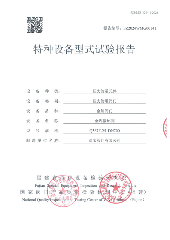 特种设备型式试验报告 Q367F-25 DN700